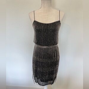 Adrianna Papell Beaded Fringe Blouson Short Dress size 2